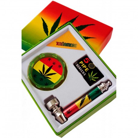 Set de pipa metálica y grinder acrílico