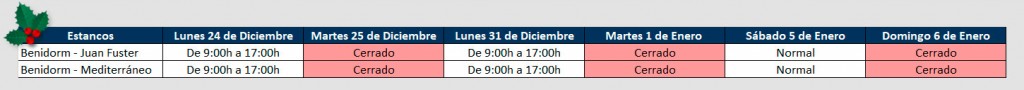 Horario Eurotabaco Navidad